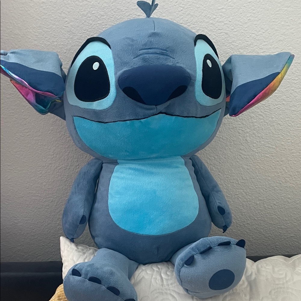 Disney Blue Stitch Plush with Aqua Belly and Rainbow Ear Accents